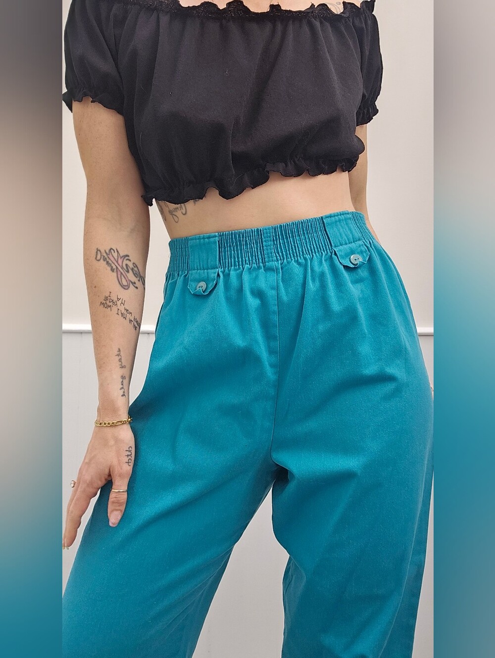 Vintage Bright Teal High-Waist Trousers